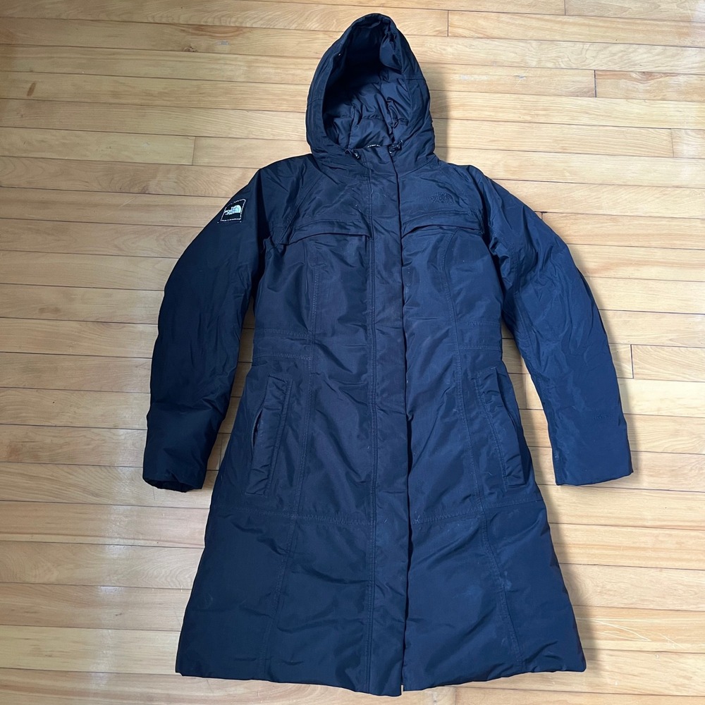 The North Face Womens Long Puffer Parka Jacket Black Hooded Winter Coat 36in L